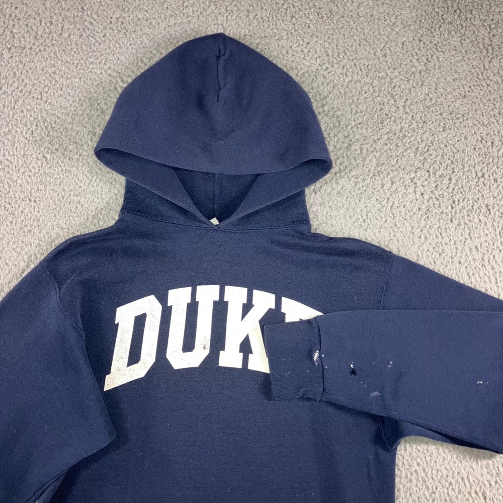 Vintage Duke Hoodie Men Medium Navy Blue Collegiate Distressed Thrashed Graphic